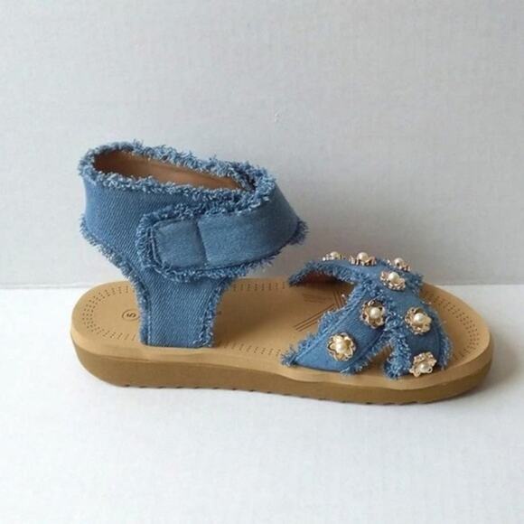 Forever Jeans & Rose Gold Flower Sandals Size 5 - Picture 7 of 7